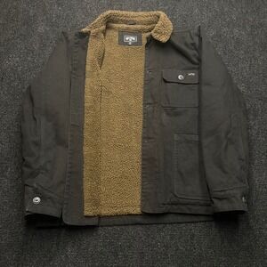 Billabong Mens Black Canvas Sherpa Lined Chore Jacket Workwear Coat Medium